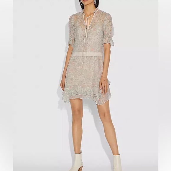 COACH 100% SILK FLORAL TIERED DRESS 8 - Picture 3 of 5